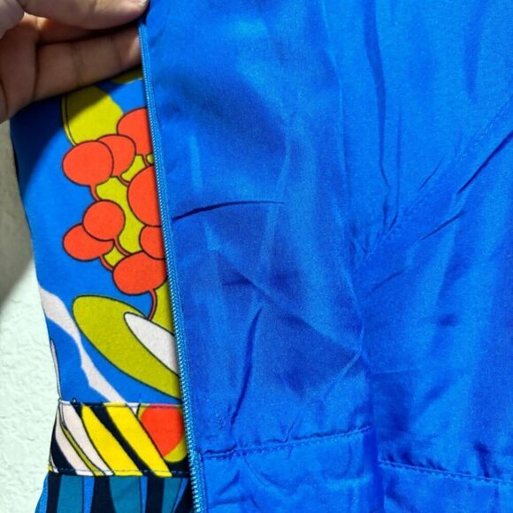 J Crew Mercantile A Line Faux Wrap Dress Blue 8 Colorful Floral Print Tropical - Picture 10 of 14